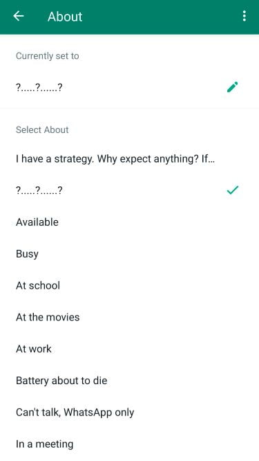 How to change about in WhatsApp App