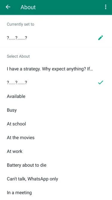 How to change about in WhatsApp App