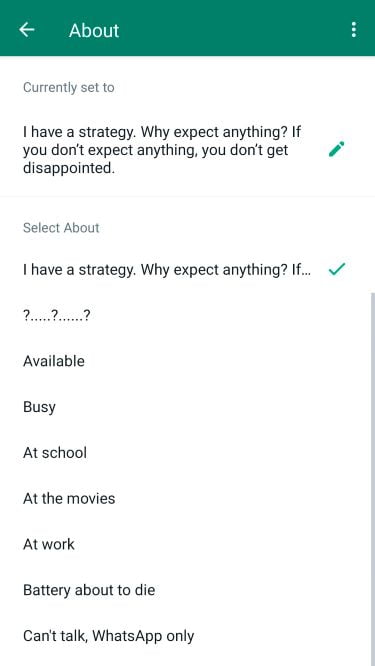 How to change about in WhatsApp