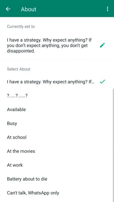 How to change about in WhatsApp